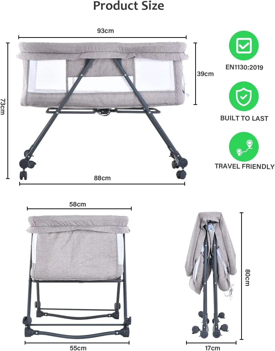 2-in-1 Folding Baby Crib & Rocking Bassinet